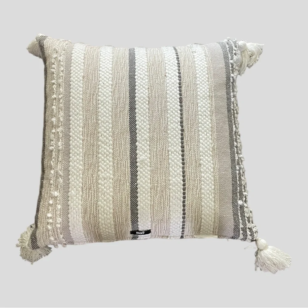 DKNY TASSEL TEXTURED STRIPED THROW DECORATIVE PILLOW 22x22